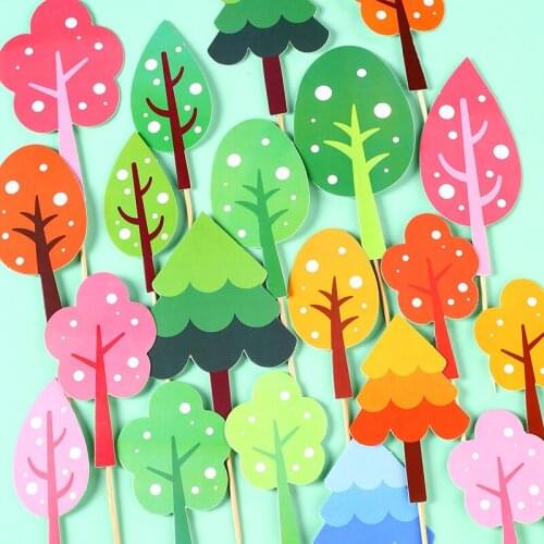 Cake Topper Forest Tree Set Cake Decoration Birthday Dessert Table Cake Card Plug-in Card Birthday Party Decoration Supplies