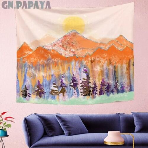 Landscape wall hanging Ukiyo-e article Tapestries Psychedelic Wall carpet orange Abstract art gobelin Home Decor new GN.PAPAYA