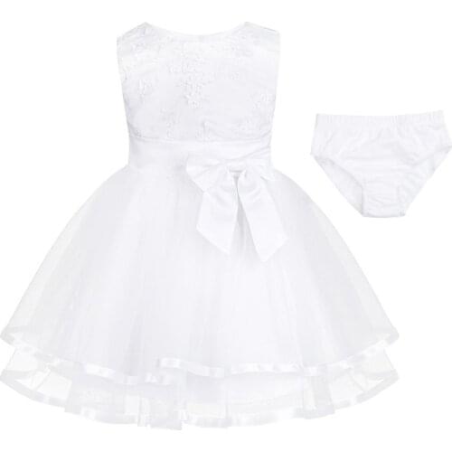 New Baby Dress with Panties White Embroidery Lace Baby Girl Christening Gowns 1 Year Birthday Dress Baby Girls Clothes For 3-24M
