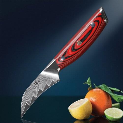 TURWHO 3.5" inch Paring knife Japan Damascus VG10 Steel Newest Fruit Peeler Knife Kitchen Knife Ultra Sharp with G10 Handle