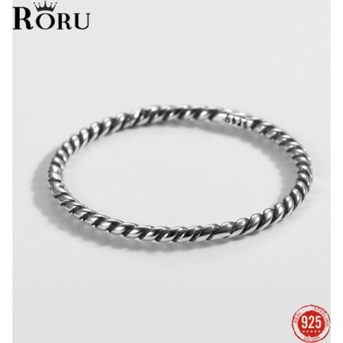 925 Sterling Silver Oxidized Rings Thin Dense Twisted Rope Ring for Women Fine Jewelry Simple Fashion Finger Rings