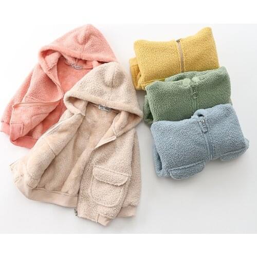 2021 Autumn Spring New Childrens Teddy Velvet Zipper With Hood Jacket Boys New Jacket Long Sleeve Girls Cardigan Outing Clothes