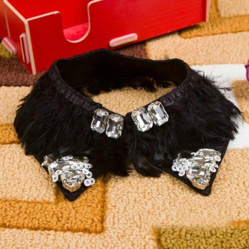 Autumn Winter Women Fashion Detachable Collar Rhinestone Feather Design Womens Fake False Choker Collars Decorative Collar girl