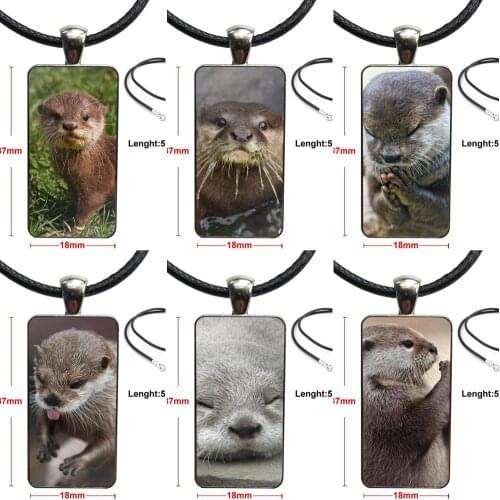 For Unisex Party Gift Necklace Fashion Long Chain With Rectangle Necklace Jewelry Romantic Otters Holding Hands Cute Otters