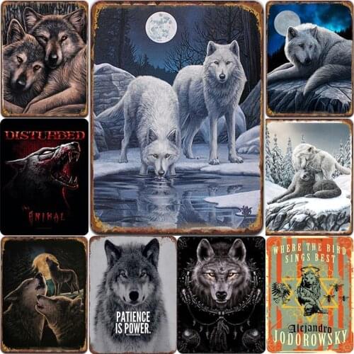 Poster Snow Wolf Animal Metal Signs Bar Home Garage Wall Decorative Plate Painting Kids Bedroom Tin Sign Vintage Plaques Decor