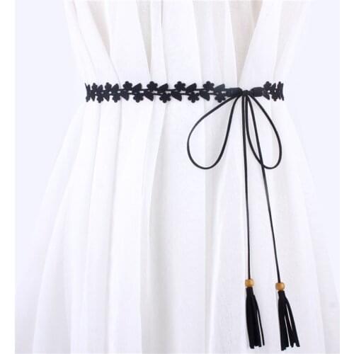 2020 New Fashion Harajuku Flowers Waist Tassel Rope Women Belt For Dresses Knot Straps Black Belts Female Ladies Ceinture Femme