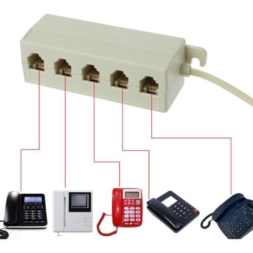 RJ11 Jack 5 Way Outlet Telephone Phone Modular Line Splitter Plug Adapter 6P4C