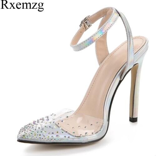 Rxemzg rhinestone ankle strap summer shoes woman sexy high heels party wedding shoes front & rear strap sandals ladies pumps