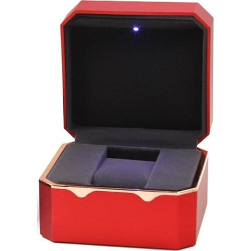 Cherry Light LED Watch Jewelry Box Deluxe for Engagement, Proposal or Special Occasions with Black Insert