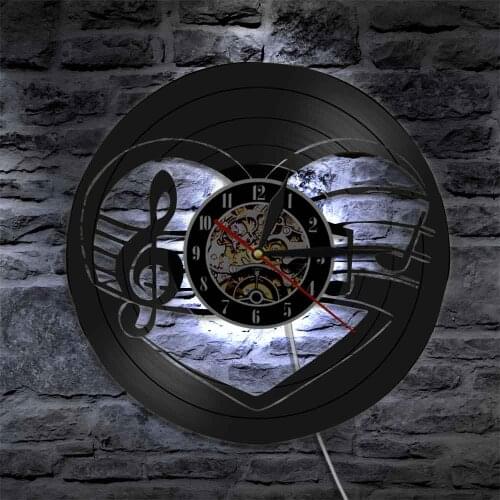 Music Clef Shape LED Wall Lamp Clock Treble Bass Clef Heart Vinyl Record Wall Clock Music Studio Room Wall Decor Musicians Gift