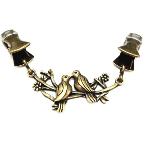 Vintage Bronze Women Cinch Dress Shawl Lovers Couples Birds Sweater Clip Cardigan Buckle Collar Pins