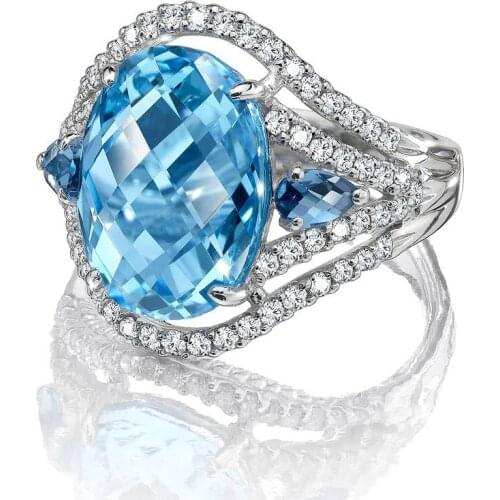 WYJZY Inlaid light blue zircon exquisite ladies ring party ball exquisite dress up jewelry anniversary gift