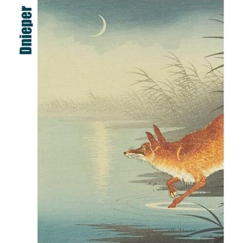 Japanese Art Diamond Painting Fox In The Moonlight Animal Embroidery Mosaic Picture Rhinestone Handmade Kits Home Decor Gift