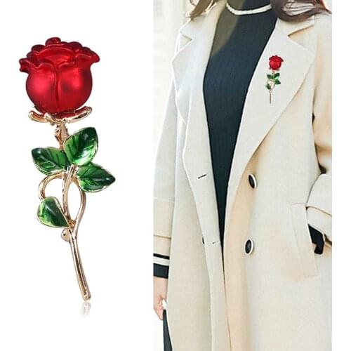 Rose Flower Brooches For Women Lady Fashion Vintage Elegant Enamel Flower Pin Summer Design Valentines Day Gift