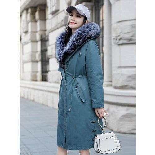 Real Parka 2020 Winter Jacket Women Natural Rabbit Liner Long Trench Coat Female Fox Fur Collar Overcoat MY3546