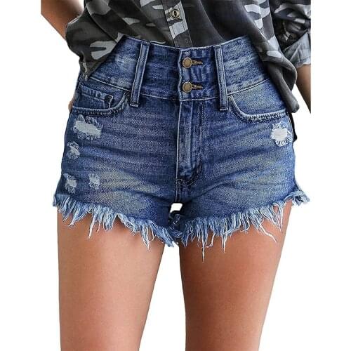 Women Sexy Push Up Slim Denim Shorts Summer Holes Ripped Tassel Sexy High Waist Zipped Denim Skinny Fit Mini Shorts Jeans Pants