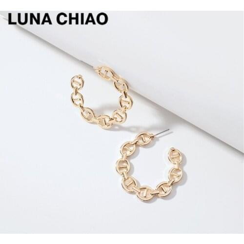 LUNA CHIAO Chic Style Simple Jewelry Flat Figaro Metal Link Chain Hoop Earrings for Women