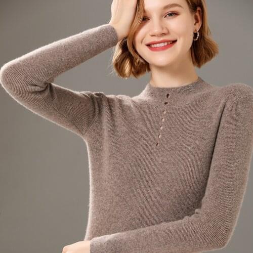 Womens pullover 2021 winter new 100% wool sweater Slim cashmere sweater Half turtleneck sweater Ladies jacket thick hot