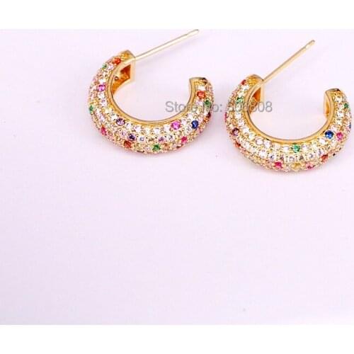 ZYZ-9918 micro pave cz half circle Earrings Rainbow CZ gold Stud Earring girl earring women jewelry