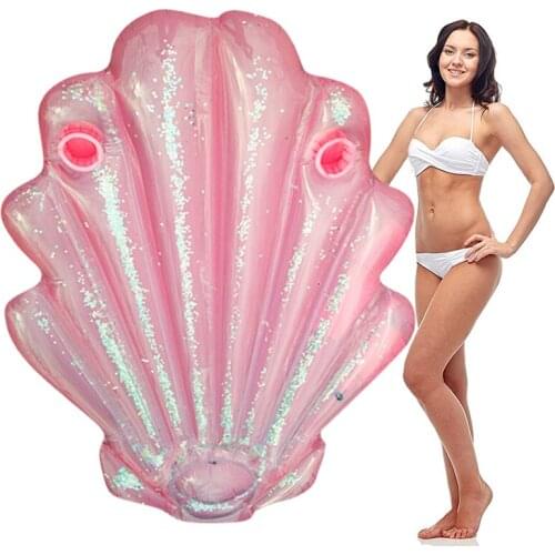 160cm Giant Pink Shell Inflatable Pool Float With Colorful Glitters Inside Newest Summer Party Toys For Adult Water Lounger