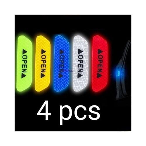 4Pcs/set Car Door Stickers Universal Safety Warning Mark OPEN High Reflective Tape Motorcycle Bike Helmet Sticker