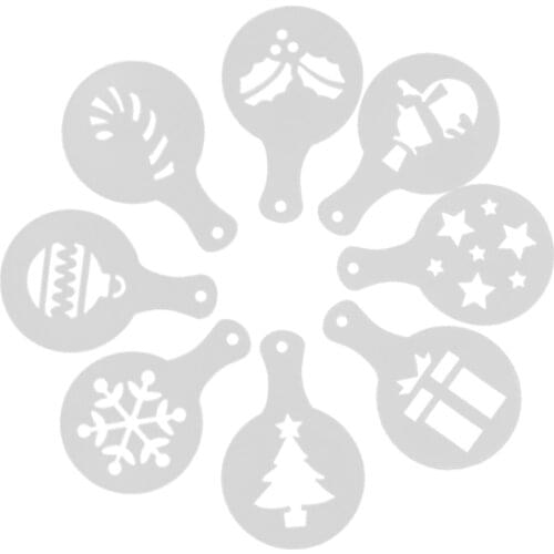 8PCS Coffee Stencil Cappuccino Foam Craft Home Kitchen Coffee Use - Christmas