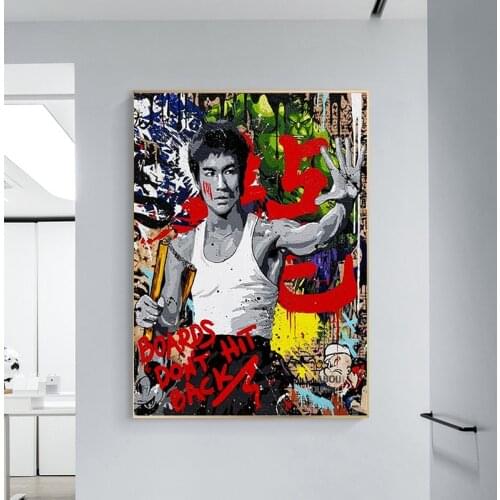 Bruce Lee Kung Fu Superstar Abstract Figure Graffiti Street Canvas Painting Posters and Prints Wall Art Pictures for Living Room