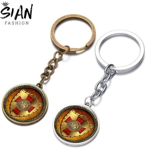 SIAN Knights Templar Keychain Cross Shield Handmade Picture Glass Cabochon Alloy Key Ring Car Key Chain Masonic Gift Men Jewelry