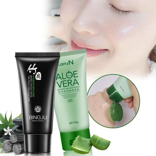 Bamboo Charcoal Cleaning Blackhead Mask+Soothing Moisturizing Aloe Vera Face Cream Firming Skin Whitening Moisturizer Nourishing
