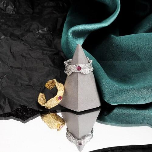 Binmonray 925 Sterling Silver Irregular Faceted Concave-convex Textured with Zircon Micro Inlaid Rings for Women Rings Jewelry