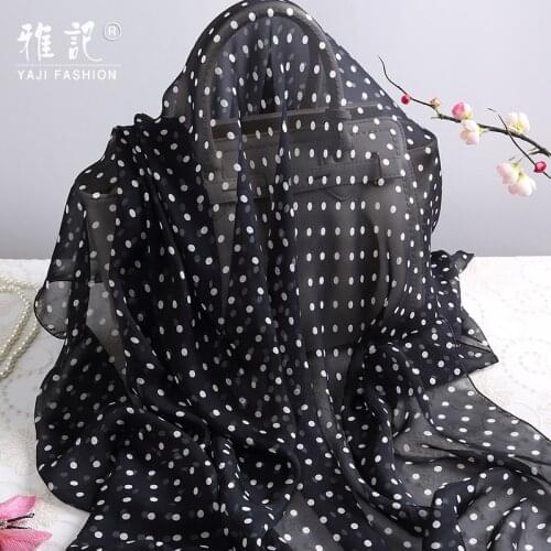 Black White Dot Silk Scarf Women Solid Color Real Soft Long Scarf Spring Autumn Winter Summer Hangzhou 100% Silk Scarf Shawl