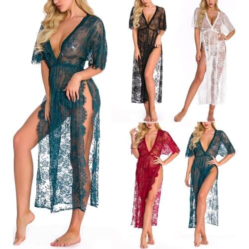 Sensual Lingerie Woman Long Dress Nightdress Sexy Underwear Lace Cardigan Lingeries Sexy Skirt Nightgown Erotic Lingerie Suit