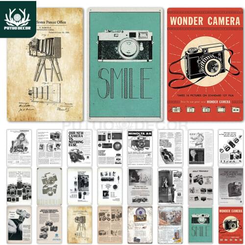 Camera Vintage Tin Sign Metal Wall Decor Metal Poster Plaque Man Cave Club Living Room Home Decor