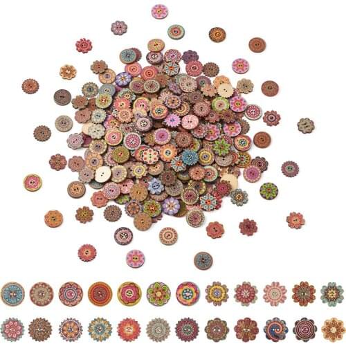 300pcs/Set Retro series Printed Wooden Buttons Bulk for Handmade Sewing Clothing Crafts Accessories Decoration Flower/Flat Round