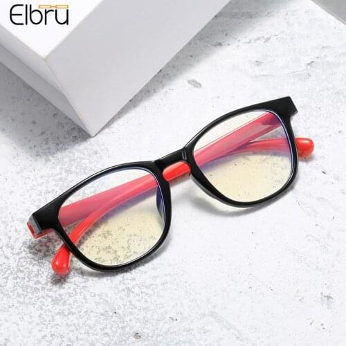 Elbru Childrens Blue Light Glasses Soft Silicone Comfy Glasses Frame Fashion Boys Girls Color Computer Anti Blue Rays Goggle