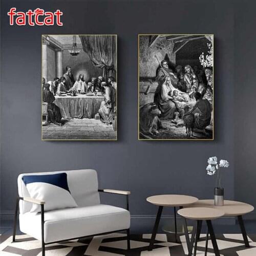 FATCAT Jesus' Birthday Dinner 2pcs/set diy 5d diamond painting full square round diamond embroidery rhinestone kit decor AE1394