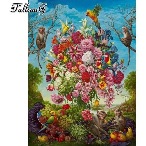 FULLCANG Flower and bird animals 5d diy diamond painting cross stitch full square round drill rhinestone embroidery kits FG0103
