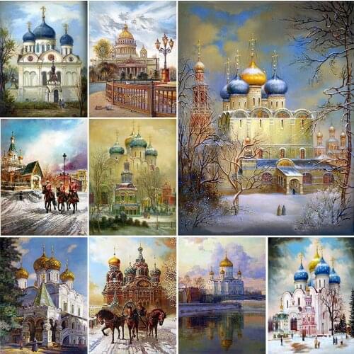 5D Diy Diamond Embroidery Landscape 5D DIY Diamond Painting Church Full Drill Picture Winter Rhinestones Kits Home Wall Decor