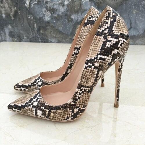 Brown Snake 12cm High Heel Pointed Toe Women Pumps Valentine Stiletto Extreme Women Shoes Party Evening YG027 CHENSIR9