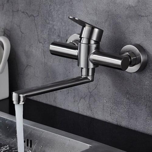Kitchen Faucet 304 Stainless Steel Hot & Cold Sink Mixer Tap Single Handle Wall Mount 360 Degree Rotate Balcony Mop Pool Faucet