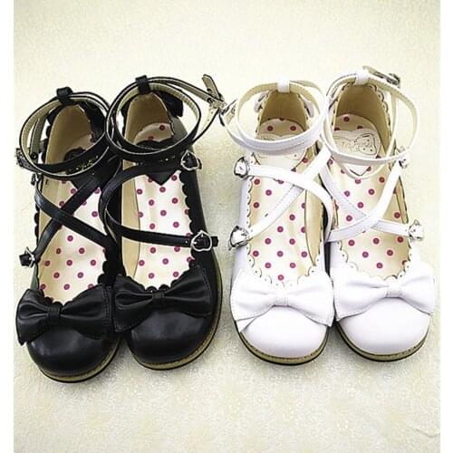 Princess cute shoes vintage round head low heel women shoes college style lace bowknot cross bandage kawaii shoes loli cosplay