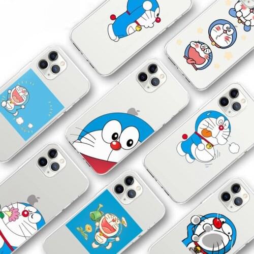 Doraemon Anime cute cartoon Phone Case Transparent for iPhone Samsung S 11 12 6 7 8 9 10 20 Pro X XS Max XR Plus lite
