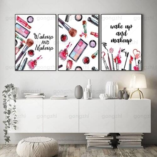 Cartoon Makeup Canvas Painting Foundation Lipstick Eyeshadow Living Room Beauty Shop Salon Wall Decor Custom Hd Printed Poster