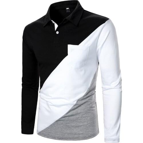 Men Polo Men Shirt Long Sleeve Polo Shirt Contrast Color Tops New Clothing Autumn Streetwear Casual Fashion Men Polo