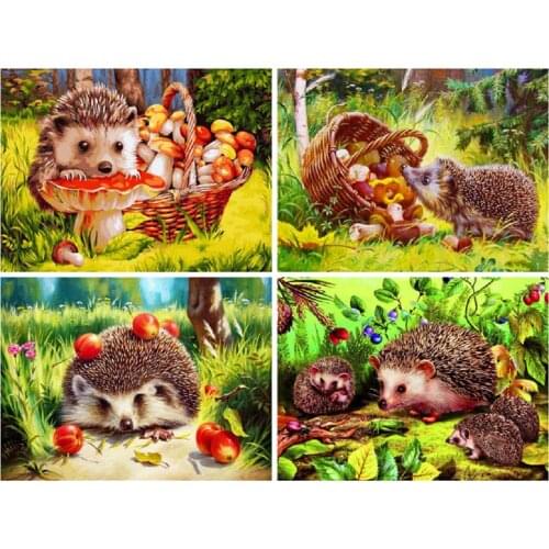 Diamond Painting Kits Hedgehog Full Round With AB Drill Rhinestone 5D DIY Animal Autumn Decorations Diamond Art Painting Gift