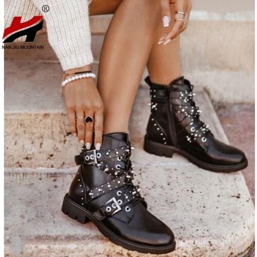 NAN JIU MOUNTAIN 2020 Women Shoes Ankle Boots Outdoor Platform Boots Autumn Rivet Fashion Solid Color Comfortable Plus Size 41