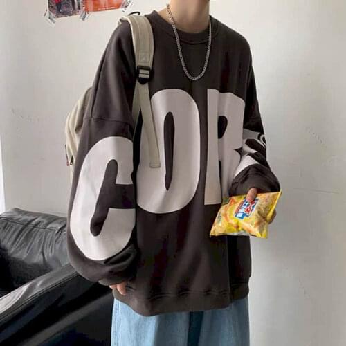 Oversized Mens Sweatshirts Round Neck Loose Spring Winter Couple Clothes Plus Fleece Top Trend All-match Student Casual Jacket