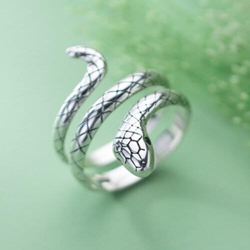 BOCAI 2021 New 100% Real s925 Silver Ring Female Retro Snake Shape Personality Fashion Woman Ring