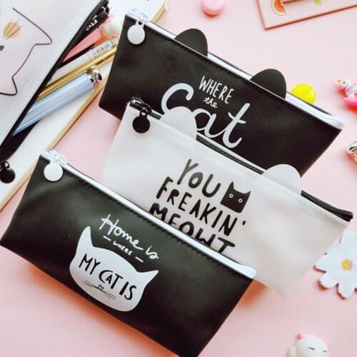1Pc Kawaii Cute Cat Pen Bag Pencil Bag Silicon School Stationary Receive Tool Makeup Pouch Cosmetics Pencil Case Office Supplies
