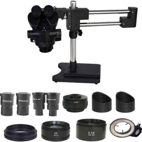 3.5X-180X Double Arm Boom Plastic Trinocular Stereo Microscope Head Industrial Soldering PCB Jewelry Lab Surgery Inspection